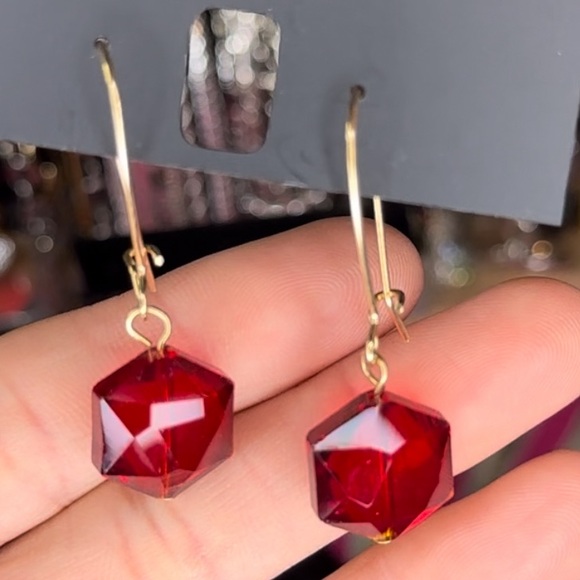 E19. INC International Concepts Red Crystal & Gold Hooks Dangle Earrings - Picture 4 of 4